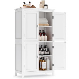 VASAGLE Bathroom Floor Storage Cabinet, Bathroom Storage Unit, Freestanding Cabinet with 4 Doors, Adjustable Shelves, 11.8 x 23.6 x 43.3 Inches, White UBBC552P31