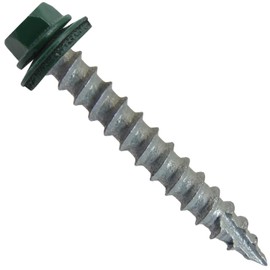 #14 Metal ROOFING SCREWS: (250) Screws x 1-1/2" IVY GREEN/FOREST GREEN Hex Head Sheet Metal Roof Screw. Self starting/tapping EPDM washer. Colored head for corrugated roofing