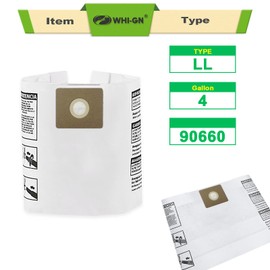 WHI-GN 90660 All-around EZ Collection Bags Type LL, part # 9066000, compatible with Shop Vac 4 Gallon Vacuums (10 Pack)