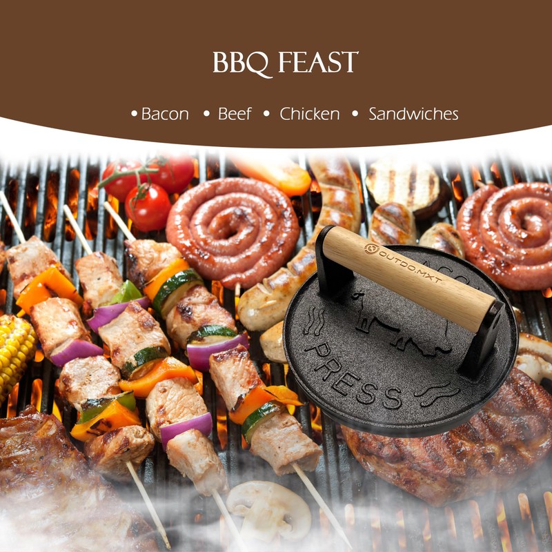OUTDO.MXT Cast Iron 7" Smash Burger Press,Heavy Duty 2.5lb Burger