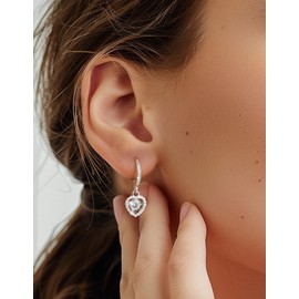 MomentWish Heart Drop Earrings, Anniversary Day Gift for Her, 1Carat Moissanite Dangle Earrings for Women with Dancing Stone, 925 Sterling Silver Hoop Earrings