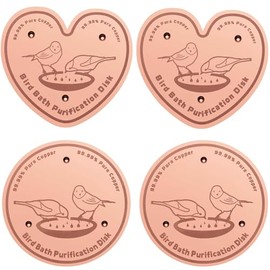 Uni-J 99.99% Pure Copper Bird Bath Purification Disk, Copper Disc inhibiting Algae buildup - Fits All Outdoor Bird Bath Bowls - 4Pcs