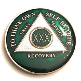 30 Year AA Medallion - Green Tri-Plate, Alcoholics Anonymous, Sobriety Chip, Token, Coin