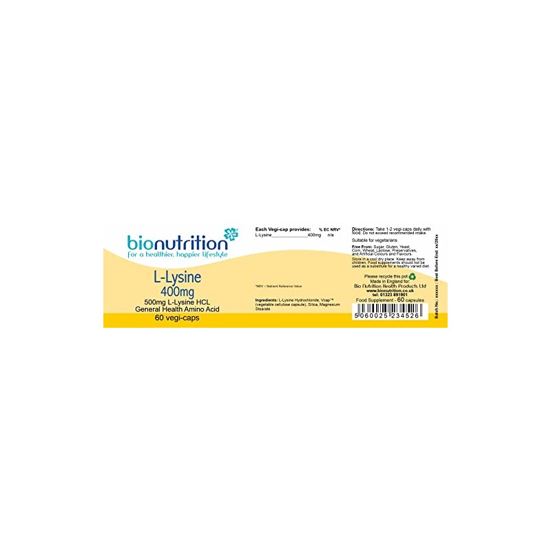 Bio Nutrition L-Lysine 400mg : General Well-Being Amino Acid :