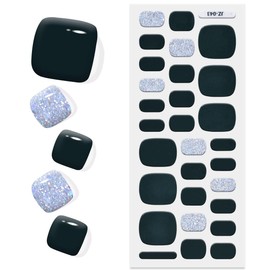 Semi Cured Gel Toenail Strips Glossy Gel Pedicure Stickers Long Lasting Gel Nail Pedi Strips Salon Quality Nail Wraps Semi-Cured Toe Nail Stickers (Blackish Green Wonderland Z043)