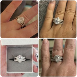 Newshe Jewellery Wedding Ring Sets for Him and Her AAAAA Cz Promise Rings for Couples Women Mens Band Pear Shape Size 8&8