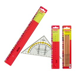 Herlitz Ruler Plastic Transparent (Set of 4 - Ruler 16 cm, 30 cm, 4 Pencils HB & Geometric Triangle Small with Handle)