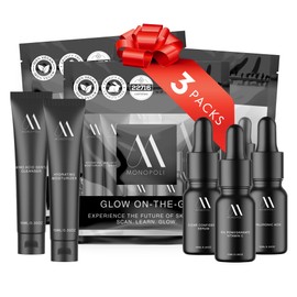 Monopoli Skin Glow on the Go Skin Care Kit | BHA Serum, Hyaluronic Acid, Pomegranate Vitamin C Serum, Hydrating Moisturizer & Amino Acid Cleanser | Travel Skin Care Routine for Women & Men| 3 Packs