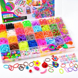 KINICHPLAY Kit Ms De 2500 Bandas Elsticas De Colores Para Hacer Pulseras, Set De Manualidades Diy Con Caja Organizadora, Cuentas Y Dijes, Ideal Para  