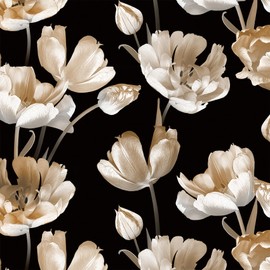 Livelynine 17.5x276 Magnolia Peel and Stick Wallpaper Black and White Gold Flower Self Adhesive Prepasted Vintage Floral Wall Paper for Bathroom Accent Waterproof Dark Floral Contact Paper Removable