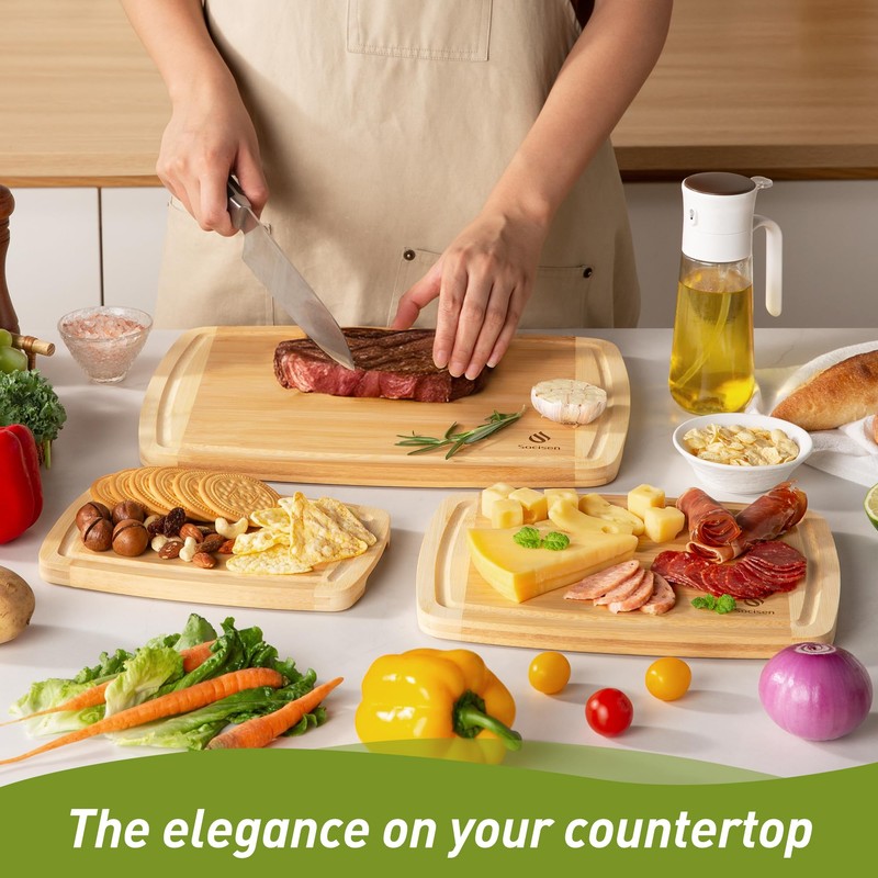 Bamboo Cutting Board Set Non Slip Feet Over Sink Tablas