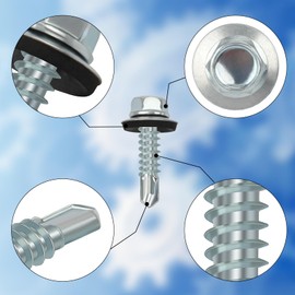 Pack of 60 Trapezoidal Sheet Metal Screws Self-Tapping Screws 6.3 x 25 mm Hexagonal Plumber Screws with Sealing Washer Galvanised Tapping Screws Drilling Screws Metal Roofing Screws (Silver)