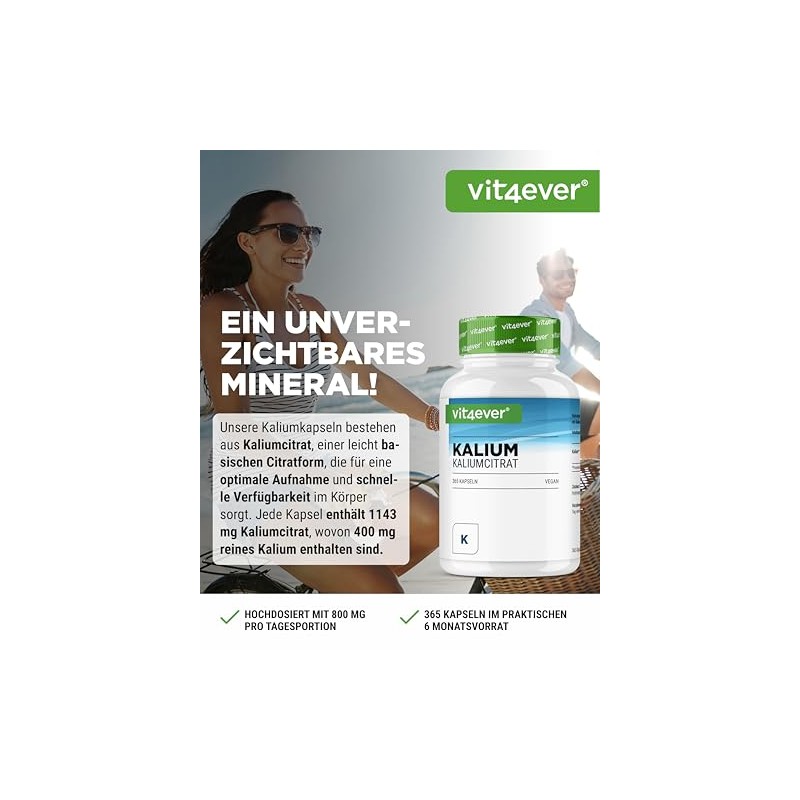 vit4ever Potassium - 365 Capsules - 800 mg Potassium per