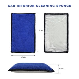 BWBWND 2PCS Car Interior Scrubbing Sponges, 5.9"x3.5" Auto Detailing Sponge Microfiber Interior Scrub Pad, Car Wax Applicator Scrubbing Sponges for Leather Vinyl Upholstery Cleaning (Blue & White)