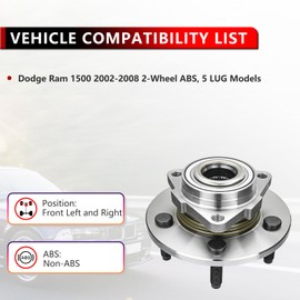 PEYU 515072 Front Wheel Hub and Bearing Assembly for Dodge Ram 1500 2002 2003 2004 2005 2006 2007 2008 Non-ABS 5 Lug