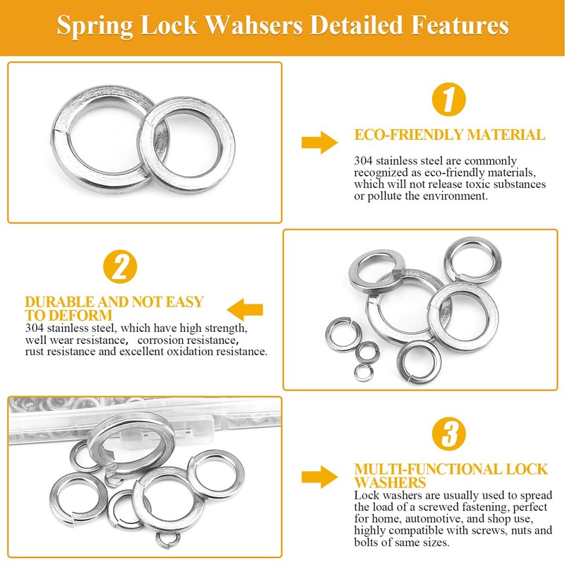 Sutemribor 1000 Pieces 9 Sizes 304 Stainless Steel Lock Washers,