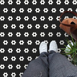 MORCART 20 Pack Peel and Stick Floor Tile, 8" x 8" Vinyl Flooring Waterproof, DIY Flooring for Bathroom, Kitchen, Fireplace, Pet House, Stairs, Bedrooms, Wall Black White