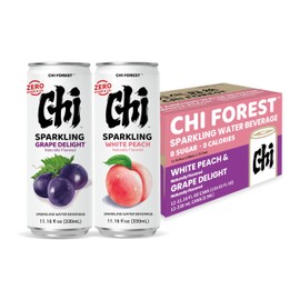 CHI FOREST Sparkling Water Beverage, Peach & Grape drinks, Zero Sugar or Artificial Flavor, 11.16 fl oz Cans (Pack of 12)