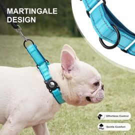 Airtag Dog Collar with Martingale Design, IP68 Waterproof Air Tag Dog Collar Holder, Adjustable Reflective Soft Padded Nylon Dog Collar for Large Medium Small Dogs, Pink