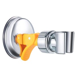 Adjustable Shower Head Holder | No-Drill Suction Cup Shower Bracket Sprayer Holder | Chrome Polished 360° Rotatable ShowerHead Bracket | Shower Mount Holder for Bathroom (Chrome - (Orange Clip))