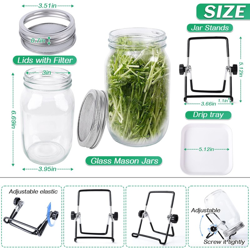 Kikerike Seed Sprouting Jar Kit with 4 Wide Mouth Mason