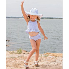 RuffleButts Baby/Toddler Girls UPF 50+ Sun Protective Wide Brim Swimwear Sun Hat