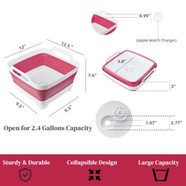 GIMWA Collapsible Wash Basin for Baby Bottles - 2.4 Gallons Portable Dish Basin for RV Camping Sink, Space-Saving Dish Tub For Bottle Washing (Viva Magenta)