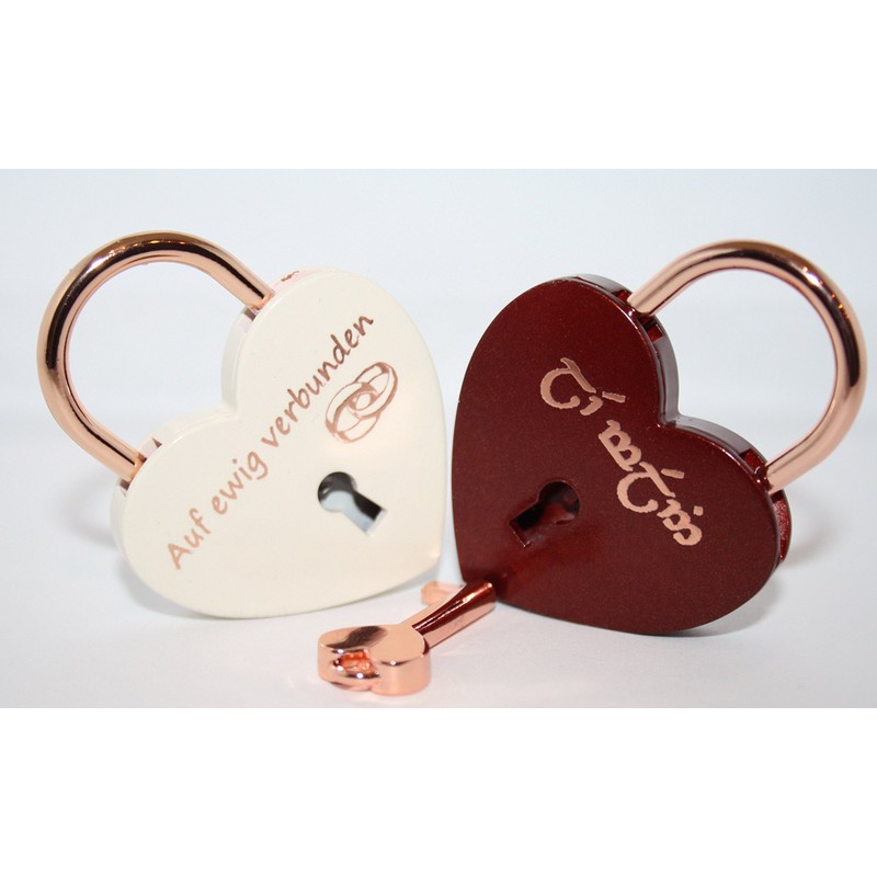 Love Lock Heart Red/Rose Gold with Engraving of Your Choice