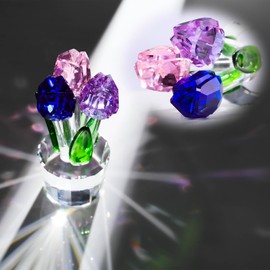 Crystal Colorful Tulips Flower Figurine Collectible Ornaments, Glass Tulips Gifts for Women Christmas Mother's Day