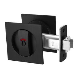 Malimali Pocket Door Lock, Matte Black Pocket Door Hardware Square Door Lock with Red-Green Indicators for Privacy Sliding Door Bifold Door Locks and Pulls Handles