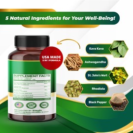 Sotalix Kava Kava Supplement with Ashwagandha Rhodiola St. John's Wort for Mood, Energy & Calming Support - USA Made & Tested (150 Count (Pack of 1))