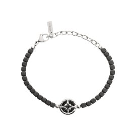 Breil, Mast Collection Men's Stainless Steel and Hematite Bracelet with a Compass Symbol on a Round Pendant in Polished Steel and Carbon Fibre Practical Clasp Black, Stainless Steel
