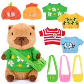 Charmofun Capybara Cuddly Toy, Cute Capybara Plush Toy, 25 cm, Capybara Things with Headgear, Bag, Clothes, Plush Dressing Toy, Gifts for Children, Girls, Boys (Brown)