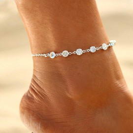 Edary Simple Crystal Anklet Silver Ankle Bracelet Fashion Foot Chain Accessories Jewelry Adjustable for Women and Girls