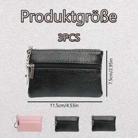 ZexJpr Set of 3 Key Pockets, Key Case with Compartments, Waterproof Leather Key Case, Ideal for Car Keys and Everyday Use, 11.5 x 7.5 x 1 cm, Black and Pink