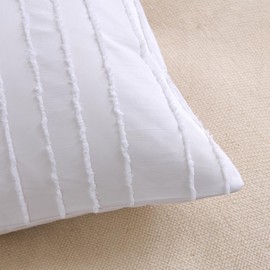 xuan dian Queen Pillow Shams 2 Pack, Queen Size Pillowcases, Soft Microfiber Geometric Striped Tufted Pillow Covers with Envelope Closure, White, 20x30 Inches