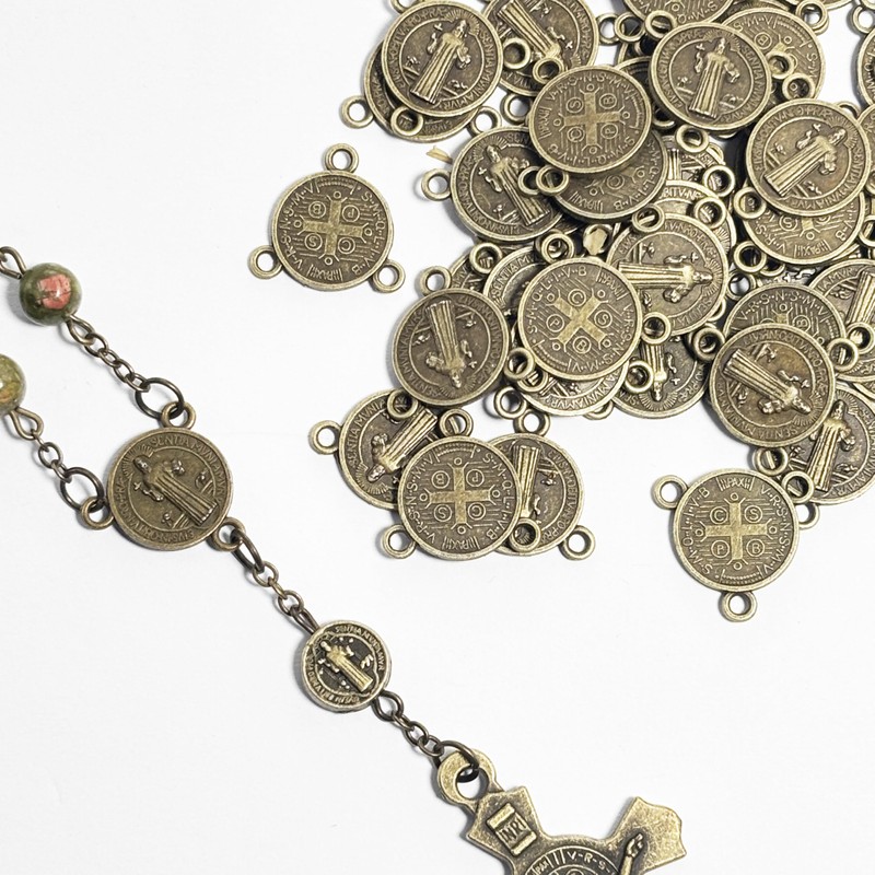 lulucross 50pcs Small Saint Benedict Round Center Medal Catholic Religious
