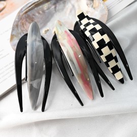 Handmade Celluloid French Design Tortoise Shell Barrettes Side-slide Opening Duck Luxury Fashion Accessories Hair Clip Claw for Women (check)