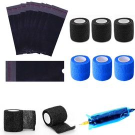 200Pcs Large Tattoo Pen Covers and 6Pcs Tattoo Grip Wrap Combination Grip Tattoo Machine Pen Cover Tape Wrap Tattoo Machine Covers Tattoo Tape Wrap Tattoo Supplies (Black)