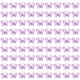 AUEAR, Paquete de 100 decoraciones de mariposa de alambre de malla transparente con purpurina con gema para decoración de pared de boda, hogar, fiesta (morado)