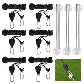 Rzspher 6 Stück 4mm Seil Ratchet Hanger 4M, Einstellbare Seilspanner, 1/8 Zoll Schnalle Seilratsche Sonnensegel, mit 6 Stück Leuchtende Nägel für Zelt Sonnensegel Zeltplane Camping
