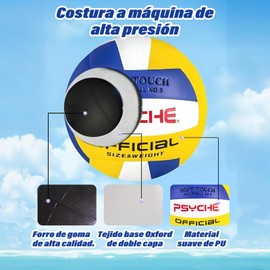 EWIEIAA balón de Voleibol， Pelota Voleibol Suave Interior y Exterior，Material Resistente al Desgaste，con Red de Bolas y Cilindro Inflable. (Azul Amarillo Blanco)