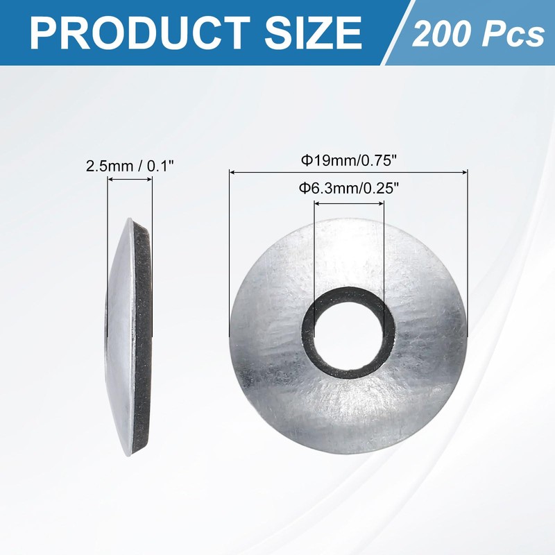 uxcell 200Pcs 1/4" x 3/4" Sealing Washers, Zinc-Plated Carbon Steel