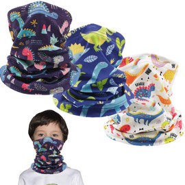 Kids Ski Mask Fleece Neck Gaiter Warmer Winter Face Cover Scarf Balaclava for 3-14 Years Boys Girls Adjustable (3PCS Dinosaur)