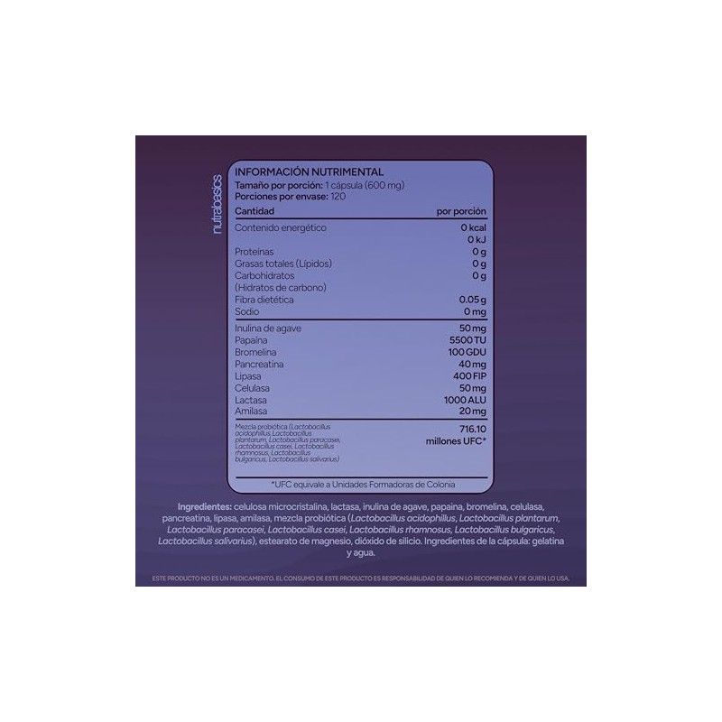 Enzimas Digestivas y Probióticos 3 en 1, 120 Cápsulas Nutrabasics