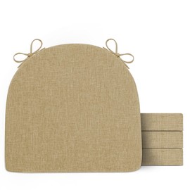 ELFJOY U-Shaped Chair Cushions for Dining Chairs Set of 4 Thick Non-Slip Chair Pads with Ties Memory Foam Linen Seat Cushion for Chair (17"×16" Beige)