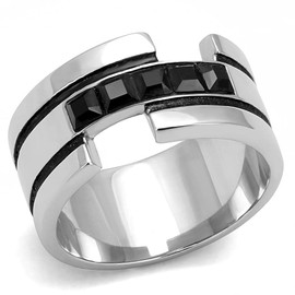 YourJewelleryBox Signet Pinky Band Simulated Diamond Mens Ring Black Stainless Steel Onyx Size V tk3284