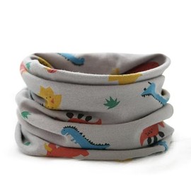 ENSTAB Baby Scarf Cotton Loop Scarf Children Baby Loop Neck Warmer Tube Scarf Girls and Boys, B-Gray Dinosaur