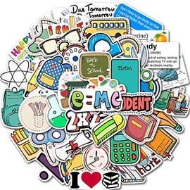 100PCS Back to School Stickers Science Study Stationery Decals Book Sticker Vinyl PVC Waterproof for Girl Kids Teens Adults Water Bottle Skateboard Luggage Laptop Computer Phone (Study Stationery)