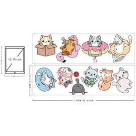 SUPERDANT 2pcs/set Colorful Cute Cat Pattern Decals Wall Stickers Decor Vinyl Wall Decor Stickers DIY Wall Art for Wall Decals 350x1160mm